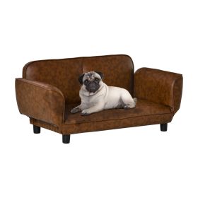 PawHut Pet Sofa Dog Bed Couch, Foldable Cat Lounger PU Leather Cover for Small & Large Sized Animals, 39" x 21.75" x 17.75", Brown
