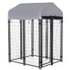 PawHut Heavy Duty Outdoor Dog Kennel 4 x 4 x 6 Exercise Playpen Galvanized Steel Fence UV-Resistant Oxford Cloth Roof Secure Lock Black