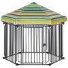 PawHut Heavy-duty 47 Freestanding Pet Playpen Kennel with Door & Removable Cover for Small Medium Dogs 6 Panels Brown