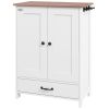 PawHut Pet Feeding Station for Medium Dogs, White, with Storage, Raised Bowls, Adjustable Panel, Hooks