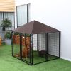 PawHut 5'x 5' Outdoor Dog Kennel with Roof, Steel Dog Fence with Water-and UV-Resistant Canopy, Jet Black