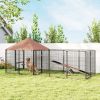 PawHut Large Outdoor Dog Kennel with Rotating & Adjustable Height Bowls, Waterproof & UV-Resistant Canopy, 11.3' x 4.7' x 5.1'