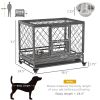 PawHut 365 Heavy Duty Dog Cage Metal Kennel with Wheels Tray and Food Bowl Black