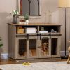PawHut 2-In-1 Large/Small Dog Crate Table with Removable Wall, Dog Crate Furniture with Shelving & Sliding Doors, 47" x 23.5" x 35", Oak