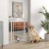PawHut 30"-41" Extra Wide Walk Through Dog Gate w/ Cat Door, 3-Inch & 5.5-Inch Extension Kits, 42" High